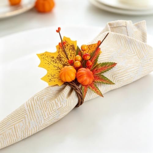 6 Pack Thanksgiving Fall Napkin Rings,Fall Table Setting Decoration