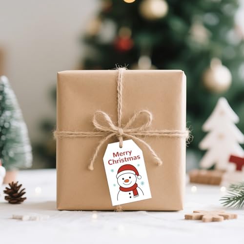 joycraft 50Pcs Merry Christmas Tags with String, Snowman Gift Tags