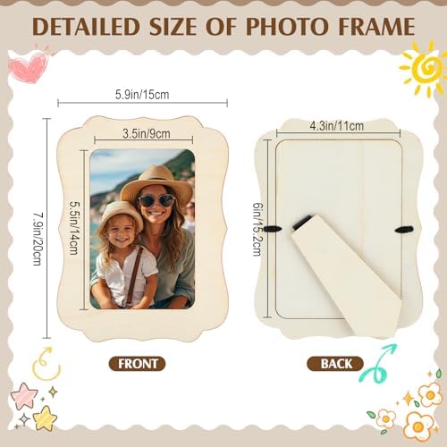 Yalikop 12 Pack Wooden Picture Frame Painting Craft Kit with Stickers DIY Craft Picture Frames for 4" x 6" Photos Unfinished Standing Photo Frame Decorate for Mother's Day DIY Crafts Gift