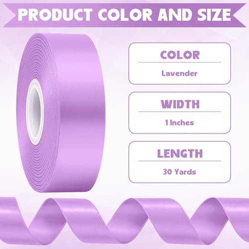 30Yards 1In Lavender Satin Ribbon for Flower Bouquet Wedding Easter Crafts
