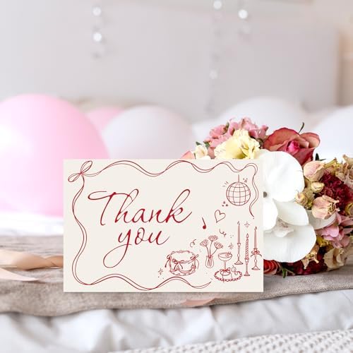 Whaline 24 Pack Wedding Thank You Cards Vintage Red Bow Cake Thank You Blank Note Card Greeting Cards with Envelope Sticker for Bridal Shower