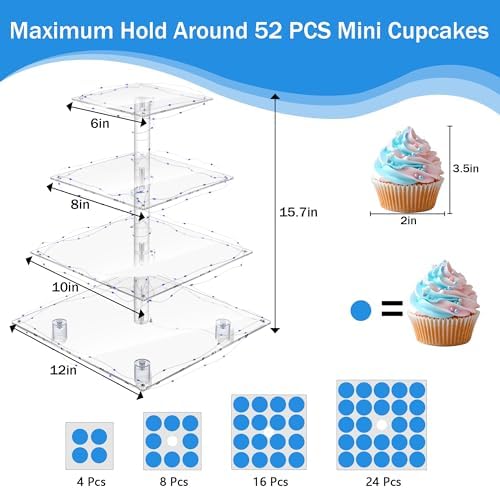 YestBuy 4 Tier Cupcake Stand with Blue Lights, Cupcake Tower Stand 50 Cupcakes