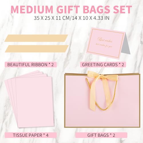 woric Pink Gift Bags with Handles, 14" Medium Gift Bags with Tissue Paper