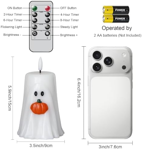 GenSwin Halloween Ghost Flameless Candle Remote Battery Operated Candle