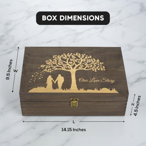 Wedding Engraved Wooden Keepsake Box, Our Love Story Memory Box with Inside Engraving, Wedding Gift Box for Photos, Letters & Precious Couple Memories, X-Large 14.15 x 9.5 x 4.5 Inch