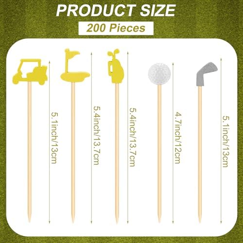 Aodaer 200 Pieces Golf Cocktail Picks for Appetizers 4.7 Inch Golf Themed Decorative End Fruit Toothpicks Skewers Bamboo Cocktail Picks for Sports Catered Events Buffet Party Supplies, Yellow