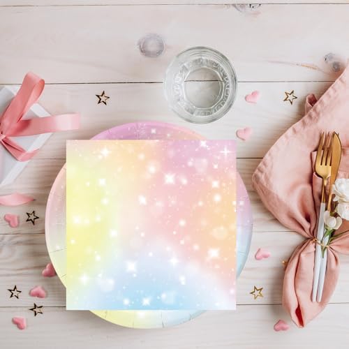 50Pcs Pastel Plates and Napkins Party Supplies, Disposable Rainbow Theme Birthday Paper Plates Napkins Tableware Set for Baby Shower Weddings Birthday Party Decorations (Pastel)