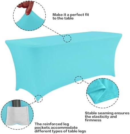 IVAPUPU 2 Pack 8FT Table Cloth for Rectangular Spandex Blue Mist Cover
