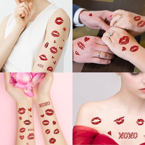 Cupid Costume Women - 120 Pack Kiss Tattoos Temporary - Lip Tattoo Cupid Accessories Bow and Arrow Shirts Dress | Heart Lipstick Stickers Gifts Holiday Party Favors Crafts Decor for Women Adults