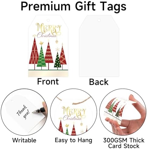joycraft 50Pcs Merry Christmas Tags with String, Red & Green Christmas Tags