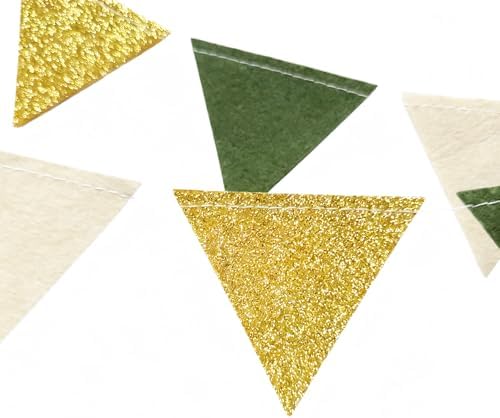Sage Green Gold Party Decorations Oilve Green Beige Gold Glitter Felt Triangle Mini Banner Bunting Pennant Flag for Birthday Wedding Shower Jungle Woodland Safari Party Decor Supplies