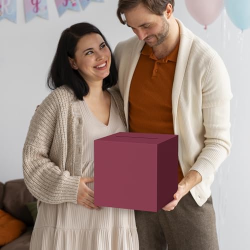 Hooqict Burgundy Card Box with Slot 9.1" Money Gift Card Box for Graduation, Wedding, Reception, Party, Birthday, Retirement, Raffle Box Envelope Ticket Holder
