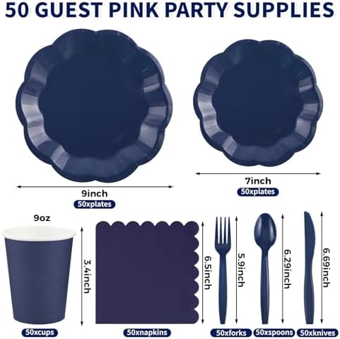 350 Pcs Navy Blue Plates and Napkins Blue Party Supplies Serve 50 Guest