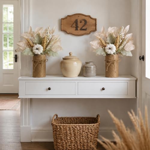2 Pack Fall Centerpieces for Tables, Fake Pumpkin Leaf Berry Dining Table Thanksgiving Decorations for Indoor Kitchen Home Autumn Wedding Mantel