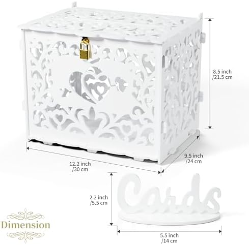 Jolik Wedding Card Box With Sign, Large DIY Locking Money Box Holder for Wedding Reception, Gift Card & Envelope Storage, Anniversary & Birthday Party Decoration, Bridal Party Box