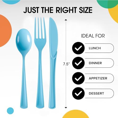 Party Solids Light Blue Plastic Silverware 150 Pcs Light Blue Cutlery Set