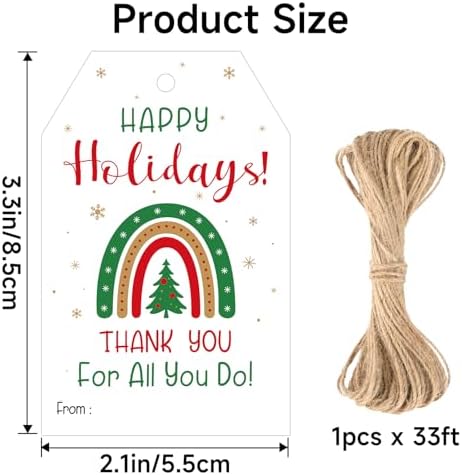 joycraft 50Pcs Christmas Tags with String, Happy Holiday Gift Tags