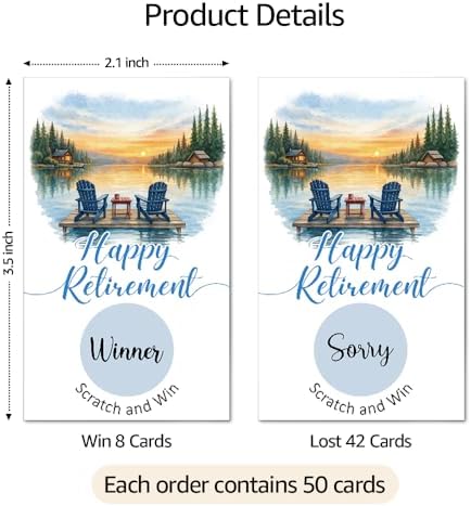 TOUNER 50Pcs Lake Retirement Party Scratch Off Game Cards, Lake Theme Retirement Scratch Cards for Moving Away Farewell Leaving Goodby Activity Birthday Party Family Gathering Raffle Tickets