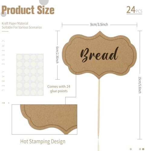 Cupcake Toppers Picks, Buffet Labels for Charcuterie Board, 24 Pieces Buffet Cheese Labels, Cake Toppers, Food Picks for Kids, Chalkboard Cupcake Toppers Picks for Wedding Birthday Party Decor, Brown