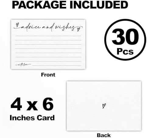 30 Advice & Wishes Cards - Minimalism White - Double Sided Fill-In Advice Cards For Bridal, Wedding, Graduate Party, Mr & Mrs, Retirement, Baby Shower, Party Favor & Supplies - A02