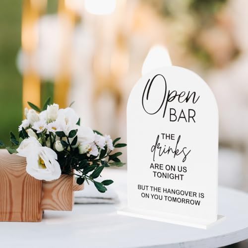 Wedding Bar Sign Open Bar Sign for Wedding Engagement Bridal Shower Ceremony Reception Event Party Table Acrylic Decor 5"x7"