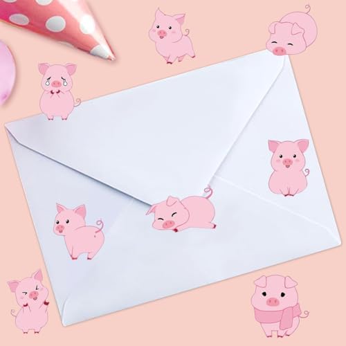 500PCS Little Pig Stickers 7 Styles Pink Piglet Sticker Rolls 1in Adorable Cartoon Stickers Party Favors Waterproof Vinyl Sticker for Birthday Party Favors Envelopes Scrapbook Decorations
