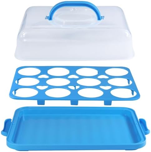 Cake Carrier with Lid, Cake Holder Cupcake Container for 12 Cupcakes 2 in 1 Portable Dessert Container for Pie Muffin Cobbler (Blue)