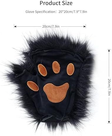 Adolala Faux Fur Fox Tail Cat Wolf Set Plush Mask Fluffy Paw Gloves Halloween Christmas Party for Women
