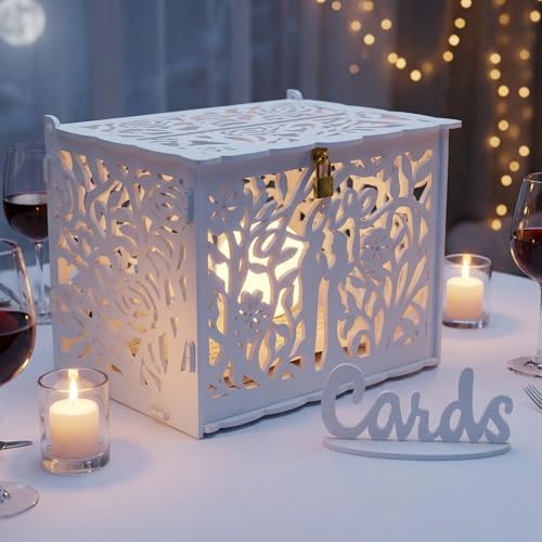 Jolik Bride and Groom Wedding Card Box with Sign, Large Rustic Locking Money Box Holder for Wedding Reception, Gift Card & Envelope Storage, DIY Anniversary & Birthday Party Decoration