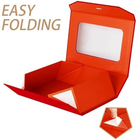 5 Pcs Red Gift Box for Presents with Ribbon 13.2x11x5.3 Inches Clear Gift Box with Window Magnetic Closure Gift Boxes with Lids