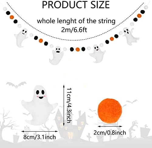Whaline 6.6 Ft Halloween Theme Banner Different Expressions Cute Ghosts Banner Black White Orange Party Banner Felt Ball Garland for Halloween Haunted Houses Decors Doorways Home Mantel Suppliers