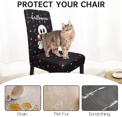 Halloween Chair Covers Set of 4 Cute Blcak Cat Ghost Parson Chair Slipcover