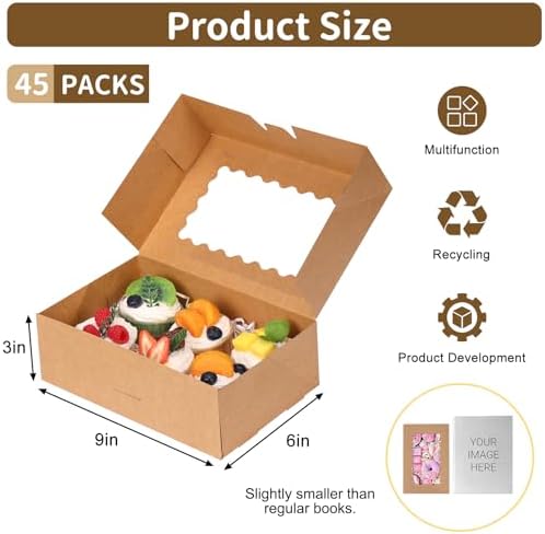 Moretoes 45pcs Cookie Boxes with Window, 9x6x3in Auto-Popup Bakery Boxes
