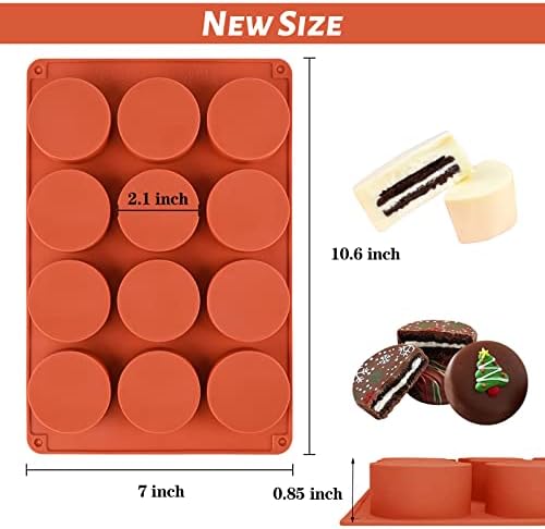 Sakolla 2 Pack Round Chocolate Cookie Molds, 12 Cavity 2.1" Cylinder Silicone Mold for Chocolate Cookie, Cake, Candy, Pudding, Mini Soap (Brown)