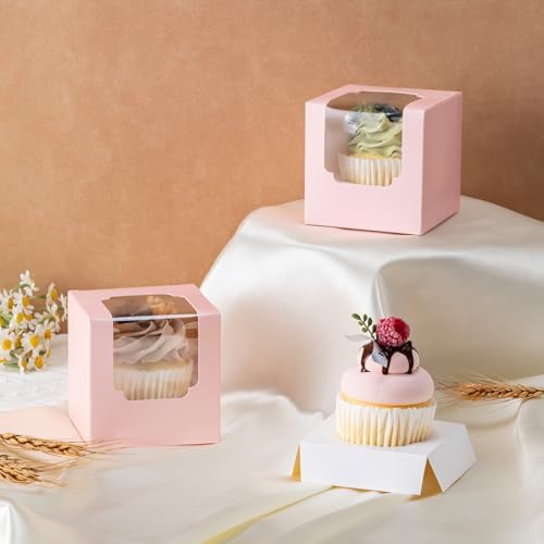 Hoewina 28 PCS Cupcake Boxes, Individual Cupcake Containers with Window