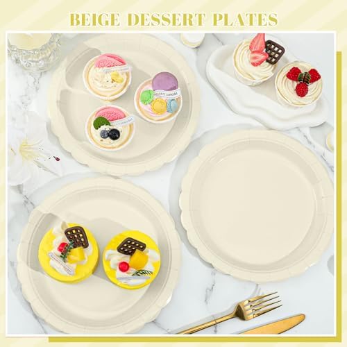 NatNarr 30 Pk Ivory Paper Plates 9" Disposable Scalloped Cream Beige Plates