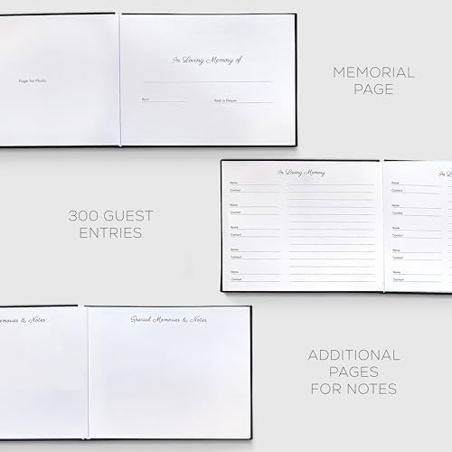 Rymori Funeral Guest Book for Memorial Service - with Pen, Cards, Table Sign & Back Pocket, Guests Sign in Book in Loving Memory | Celebration of Life Memorial Service Guest Book, Navy Blue Linen