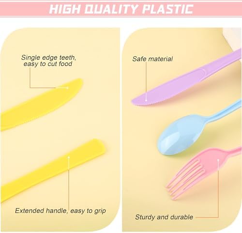 Kochorie 300 Pcs Pastel Plastic Silverware, Heavy Duty Plastic Cutlery Set