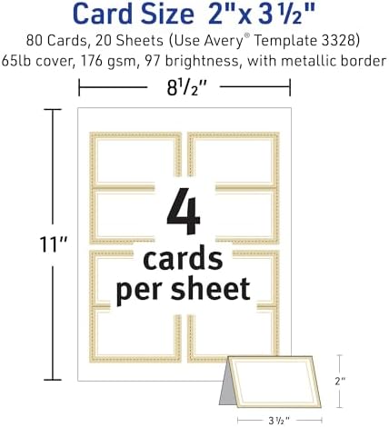 Avery Tent Cards, 2" x 3.5", Gold Borders, 80 Place Cards (3328)