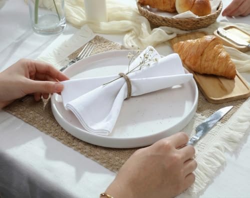 Ruvanti Cloth Napkins Set of 12, Cotton Enrich 18”x18” - White