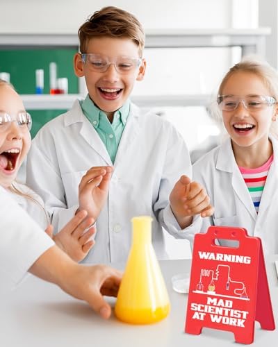 Mad Scientist at Work Warning Sign, Funny Halloween Mad Scientist Decor for Office Classroom Lab, Science Teacher Gift, Chemistry Lab Decor, STEM Gifts for Coworkers Engineers-Red