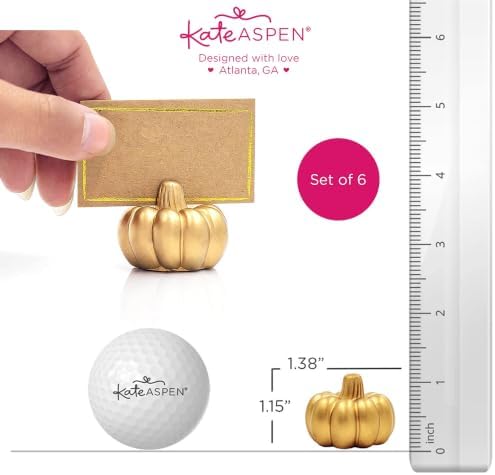 Kate Aspen Fall Decor Mini Gold Pumpkin Place Card Holder (Set of 6), Perfect for Thanksgiving Table Decor, Fall Themed Weddings, Bridal Brunches