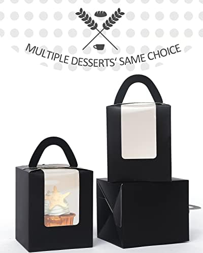 qiqee Auto Pop-up Black Cupcake Boxes Individual 100 Packs Cupcake Holders Disposable Single Cupcake Boxes with Window 3.7"x3.7"x4.5" Cupcake Containers