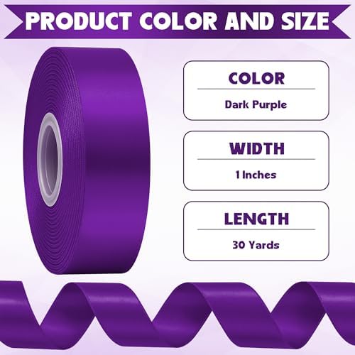1In 30Yards Dark Purple Satin Ribbon for Gift Wrapping Halloween Mardi Gras