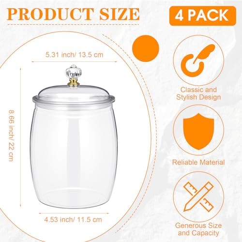 Nuogo 4 Pcs Plastic Candy Jars with Lid Unbreakable,Stylish,42 oz