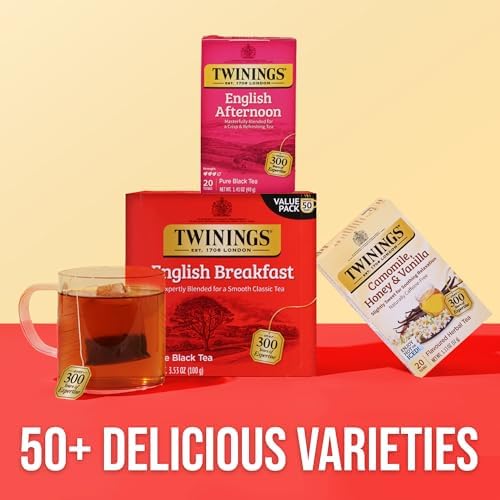 Twinings English Afternoon Black Tea Individually Wrapped Bags, 20 Count (Pack of 1), Smooth & Slightly Sweet, Caffeinated, Enjoy Hot or Iced, 20 Teabags