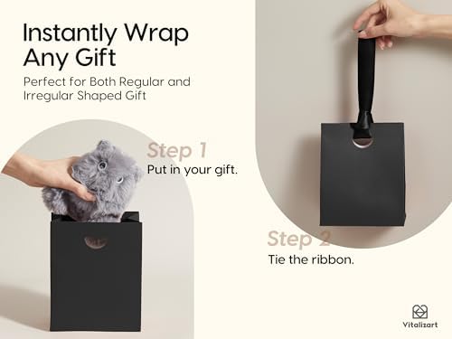 Vitalizart Paper Gift Bags With Ribbon Handles Small Black Bulk Pack