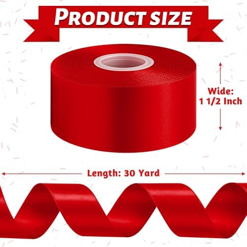1 1/2 in 30 Yards Polyester Red Ribbon for Gift Wrapping Festival Decor