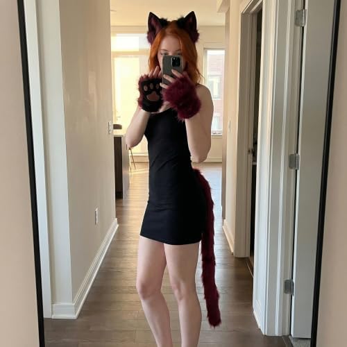 CHOICEONE Cat Fox wolf Ears and Tail Set with Paws Gloves Faux Fur Animal Cosplay Costume Accessories for Halloween Party