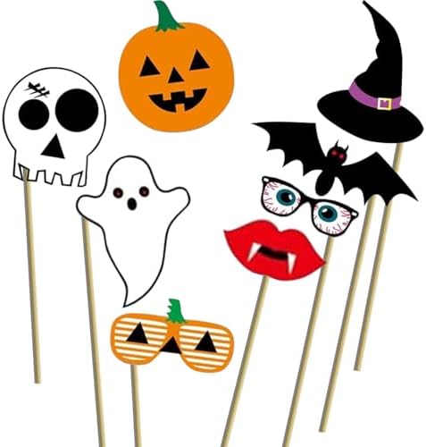22PCS Halloween Photo Booth Props – Spooky Party Photo Props for All Ages, Ghost/Pumpkin/Bat/Witch Designs, Easy DIY Assembly, Sturdy Cardstock Party Decorations for Photo Booth & Selfies